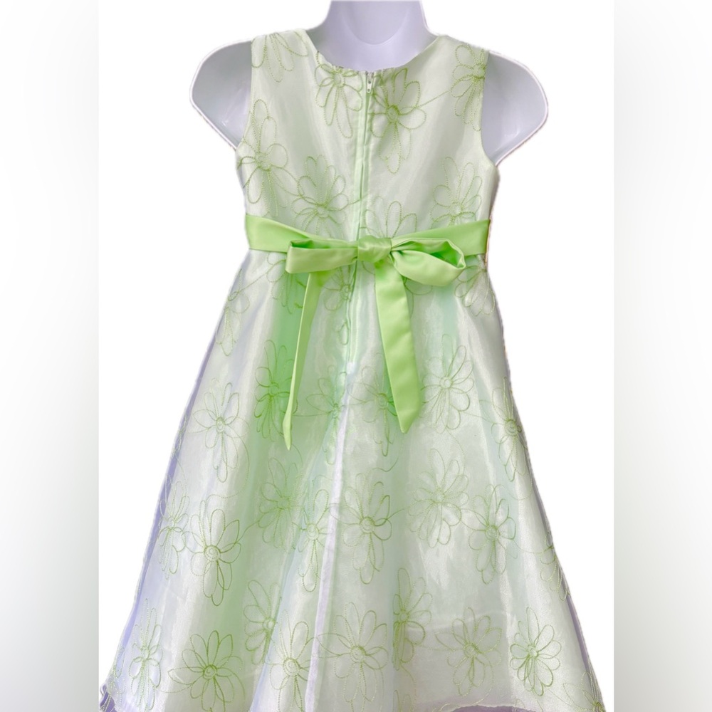 🐣Vintage Elegant Organza Green Floral Kids Dress - Size 10.5 🐣 - Picture 2 of 8